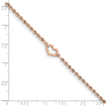 Load image into Gallery viewer, 14k Rose Gold Diamond-cut Rope with Heart 10in Anklet
