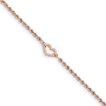 Load image into Gallery viewer, 14k Rose Gold Diamond-cut Rope with Heart 10in Anklet
