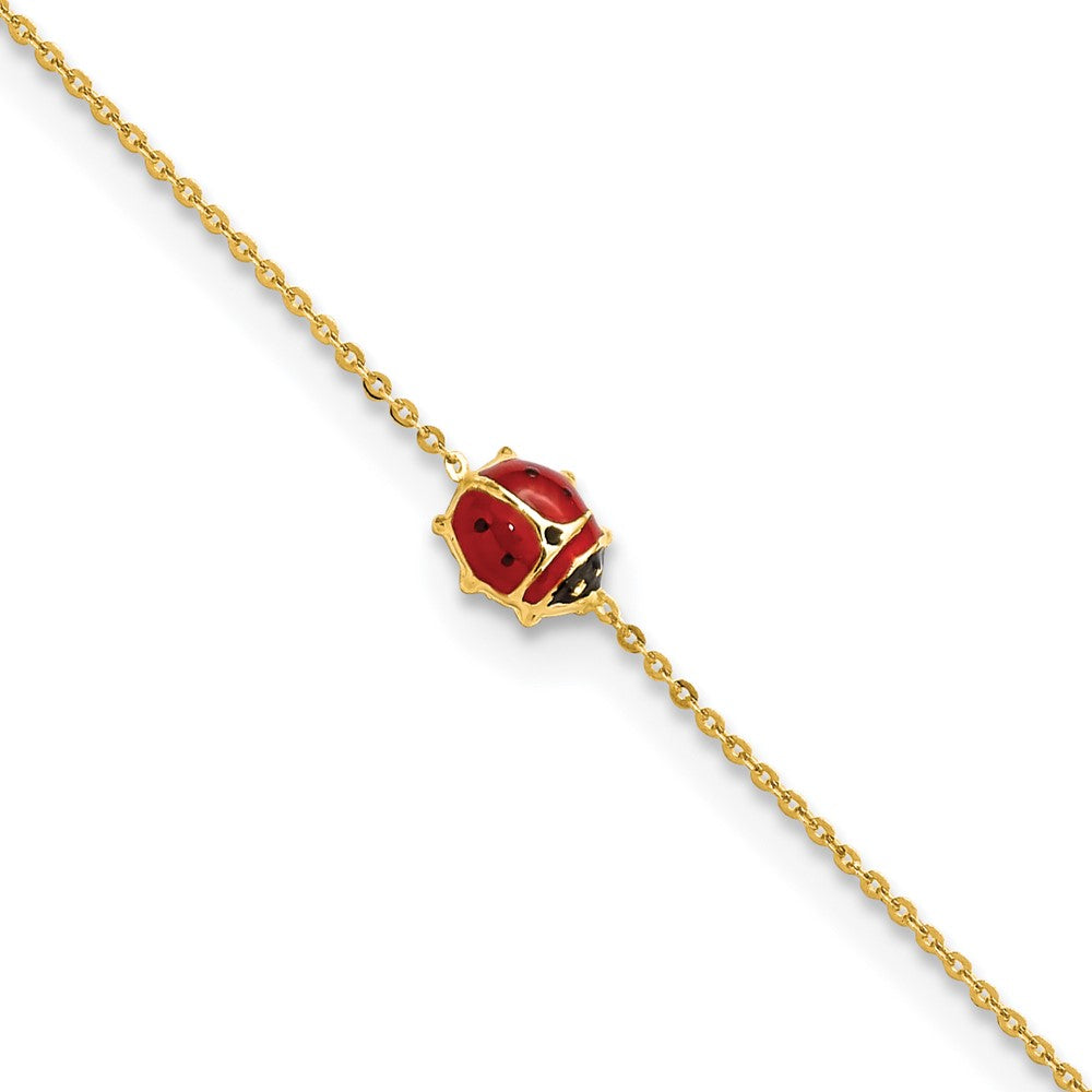 14k Polished Enameled Ladybug 6.5in w/.75in ext. Bracelet