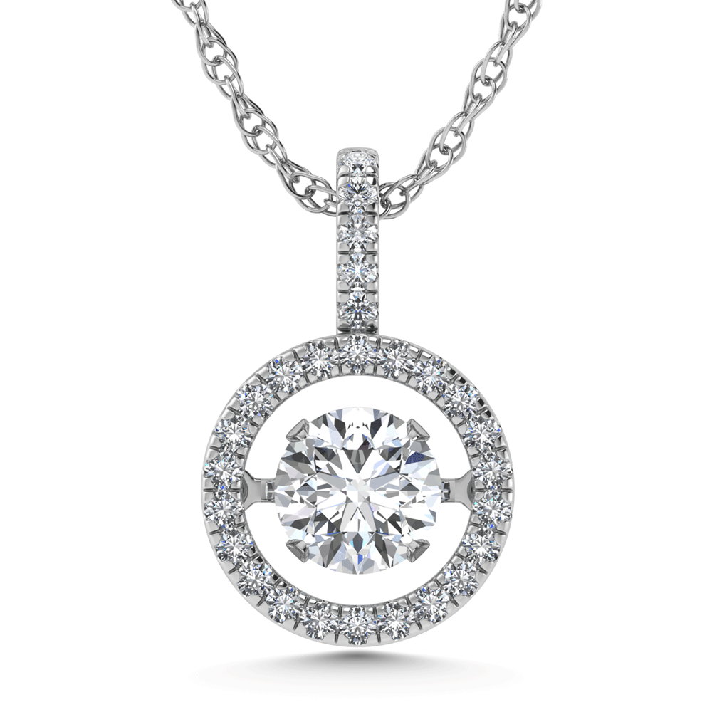 14K White Gold Lab Grown Diamond 2 1/4 Ct.Tw. Round Shape Shimmering Pendant (Center 2 ctw)