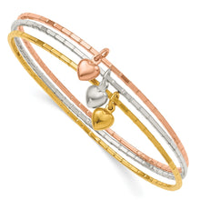 Load image into Gallery viewer, Sterling Silver/Gold-tone/Rose-tone w/Puffed Heart Bangle Set
