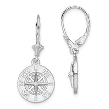 Load image into Gallery viewer, Sterling Silver Rhodium-plated Polished Mini Compass Leverback Earrings
