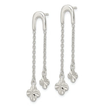 Load image into Gallery viewer, Sterling Silver Polished &amp; D/C Clover Chain Dangle Post Earrings
