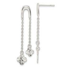 Load image into Gallery viewer, Sterling Silver Polished &amp; D/C Clover Chain Dangle Post Earrings
