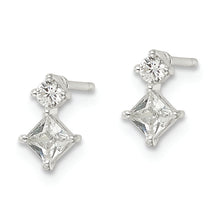 Load image into Gallery viewer, Sterling Silver Polished Two Square CZ Post Earrings
