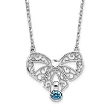 Load image into Gallery viewer, Sterling Silver Rhodium-plated Polished Sep. Bow CZ Birthstone Necklace
