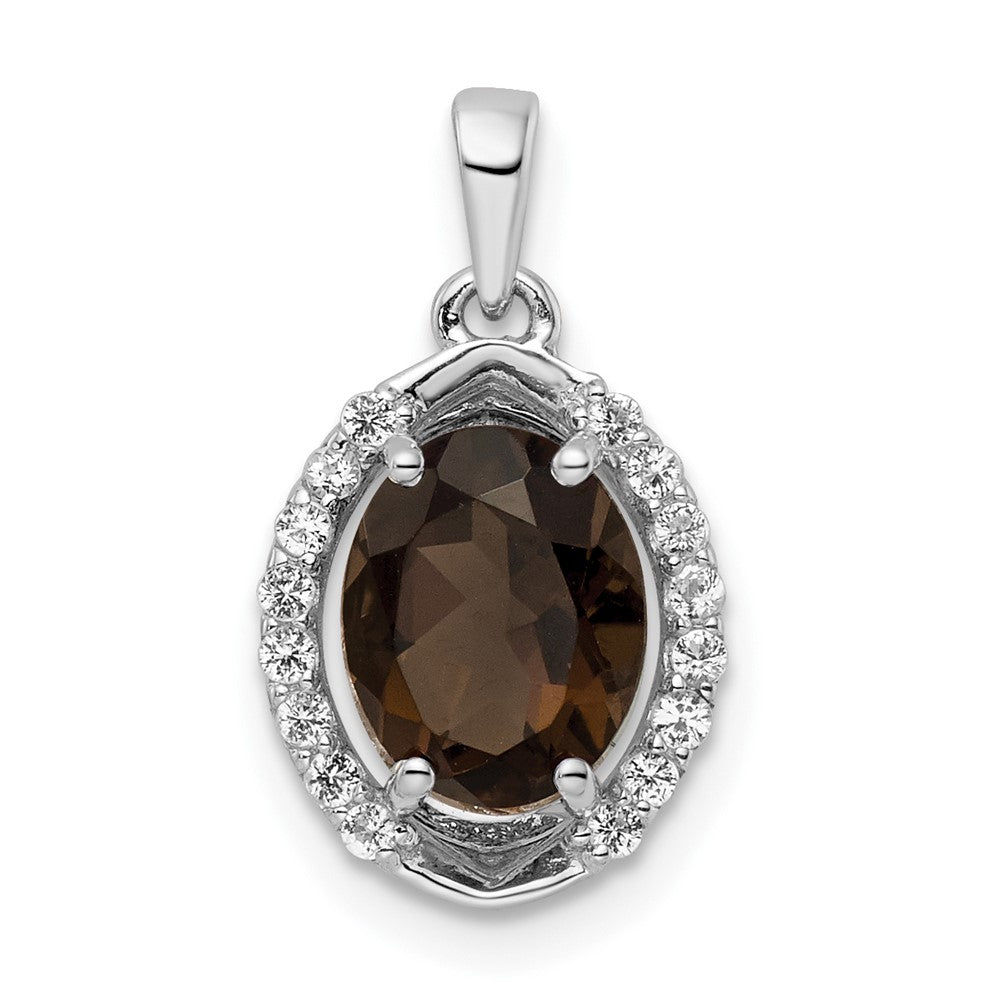 SS RH-plated Oval 1.88t.w. Smoky Quartz/White Topaz Pendant