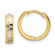 Load image into Gallery viewer, 14k w/Rhodium Diamond-cut 3x12mm Hinged Hoop Earrings
