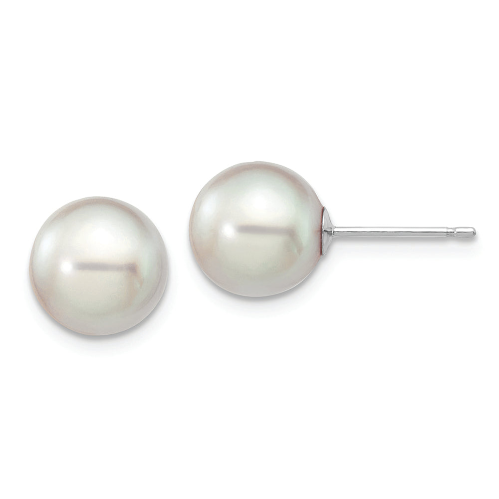 14K White Gold 8-9mm Round Grey Saltwater Akoya Culture Pearl Earrings