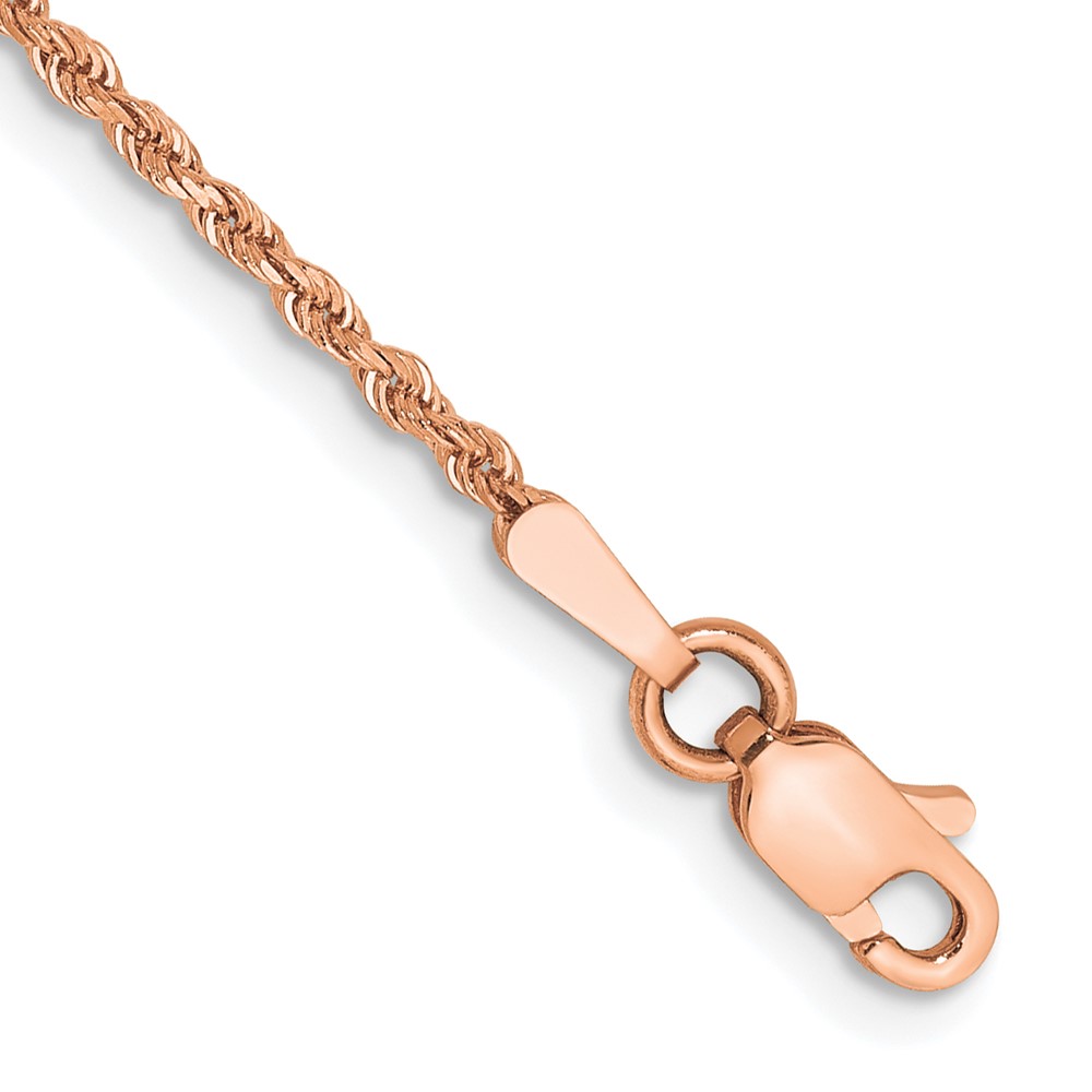 14k Rose Gold 1.50mm Diamond-cut Rope Chain Anklet