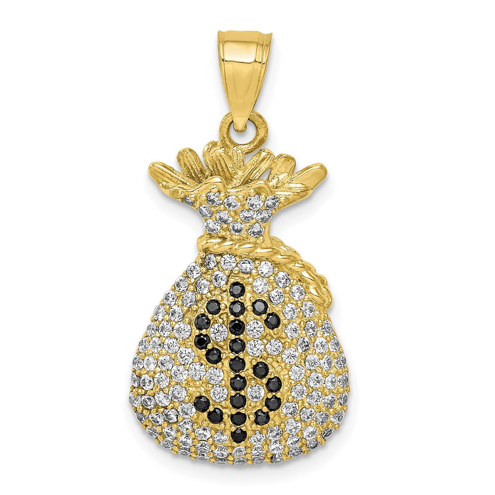10K Black and Clear CZ Micro Pave Money Bag Pendant
