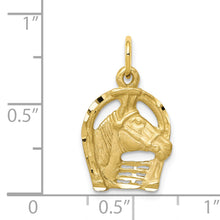 Load image into Gallery viewer, 10k Solid Diamond-cut Horsehead in Horseshoe Charm

