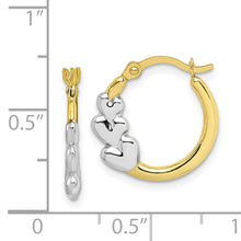 Load image into Gallery viewer, 10K and Rhodium and Hearts Hollow Hoop Earrings
