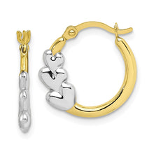 Load image into Gallery viewer, 10K and Rhodium and Hearts Hollow Hoop Earrings
