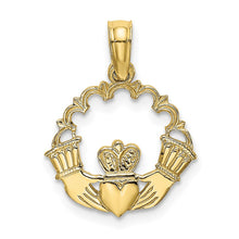 Load image into Gallery viewer, 10K Engraved Claddagh In Scallop Circle Charm

