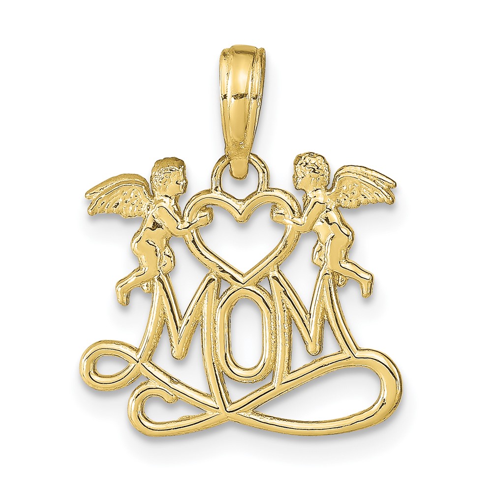 10K Polished MOM w/Heart and Angels Pendant