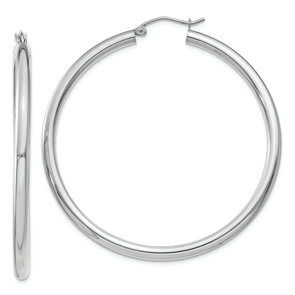 10K White Gold Polished 3mm Tube Hoop Earrings