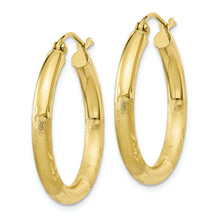 Load image into Gallery viewer, 10k Satin &amp; Diamond-cut 3mm Round Hoop Earrings
