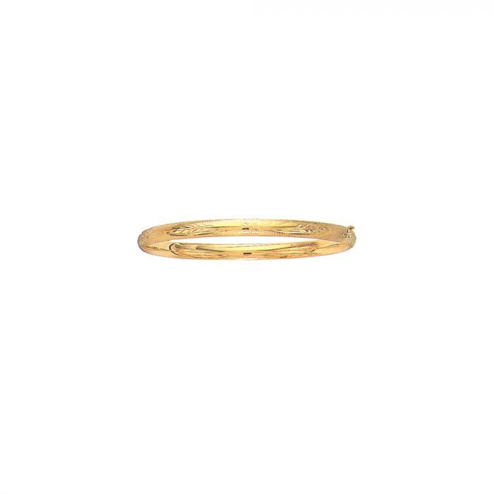 14K Gold 5mm Polished Floral Design Bangle