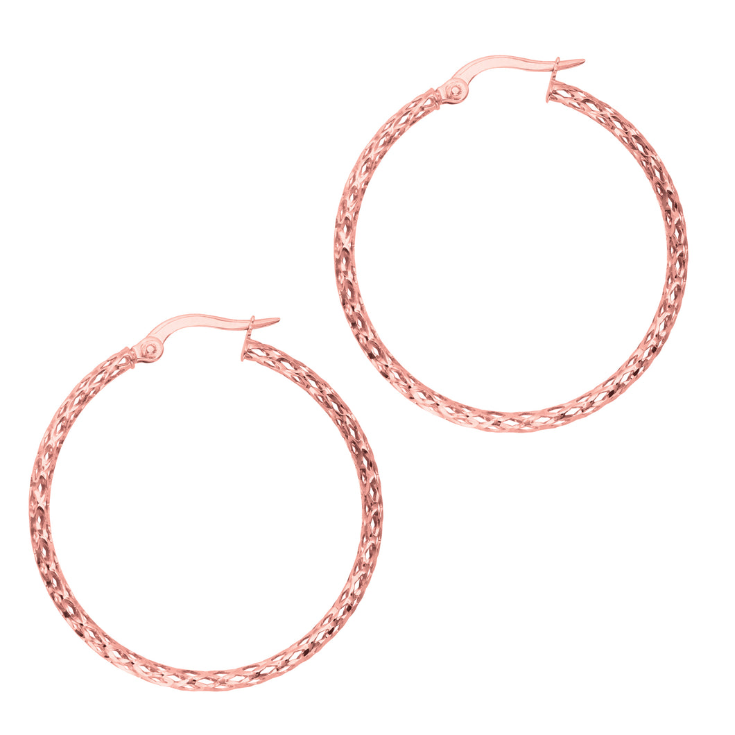 10K Gold Round Diamond Cut Hoop Earring