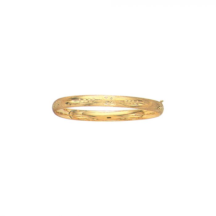 14K Gold 6mm Floral Design Bangle