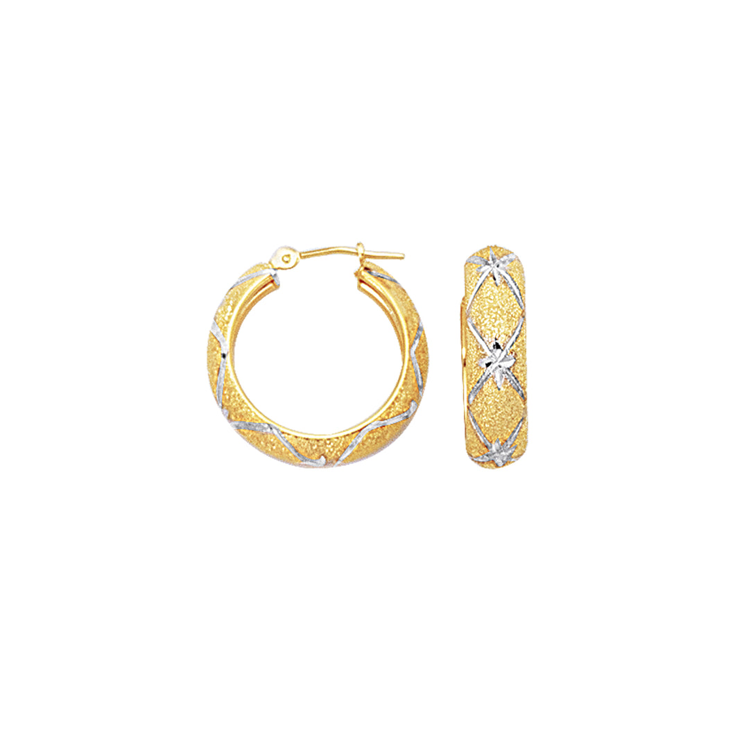 10K Gold Diamond Cut X Hoop Earring