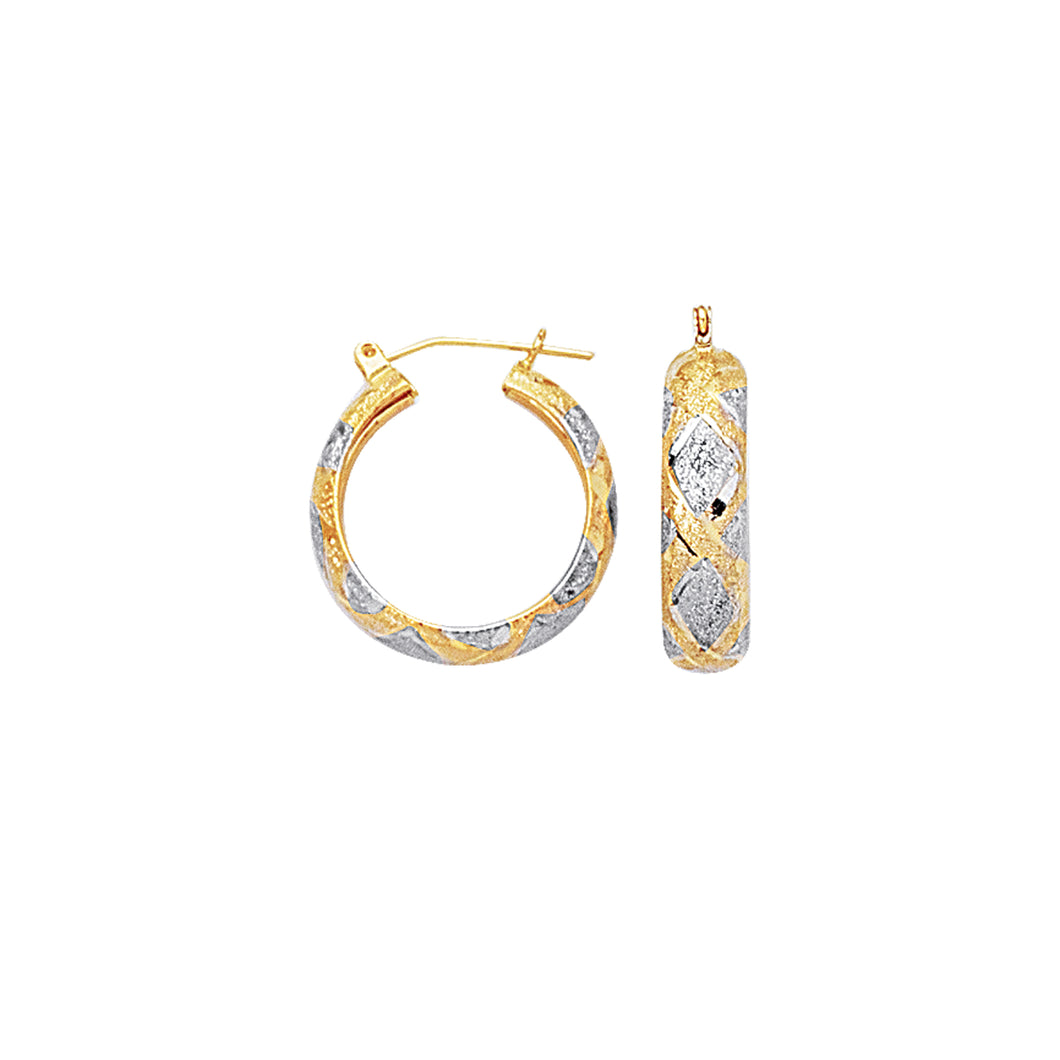 10K Gold Diamond Cut X Hinged Hoop Earring