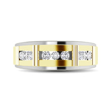 Load image into Gallery viewer, 10K Two Tone 1/10 Ct.Tw. Diamond 7 stone Mens Band
