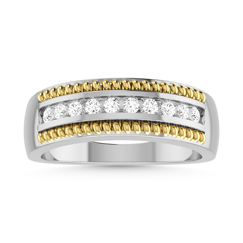 10K Two Tone Diamond 1/3 Ct.Tw. Mens Wedding Band