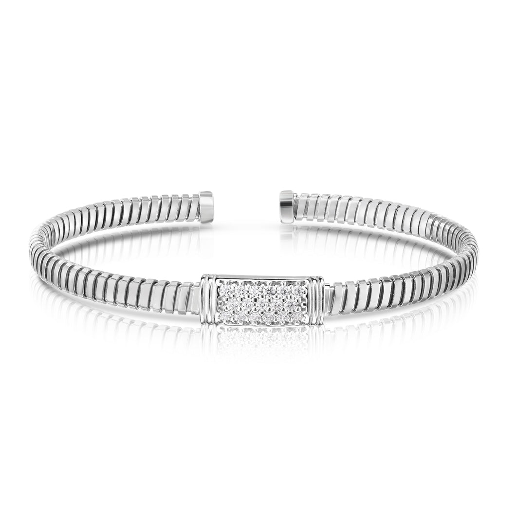 Silver Tubogas White CZ Cuff