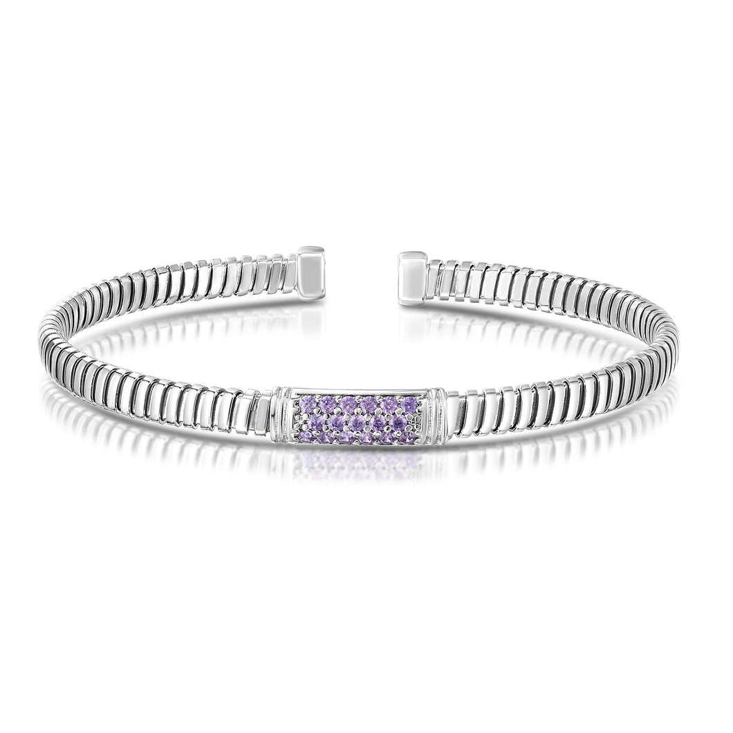 Silver Tubogas Lavender CZ Cuff