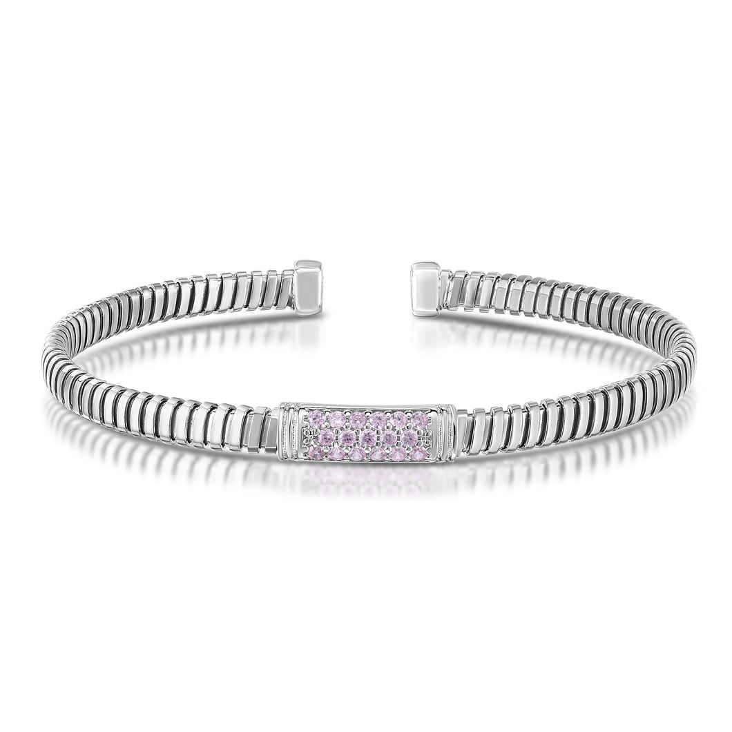 Silver Tubogas Baby Pink CZ Cuff