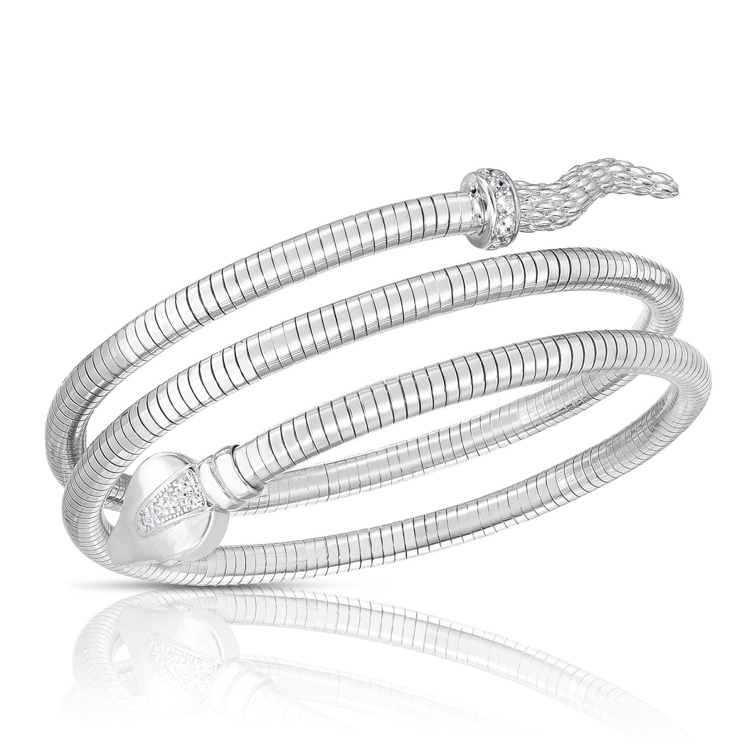 Silver Triplo Serpente Tubogas Python Coil Bangle