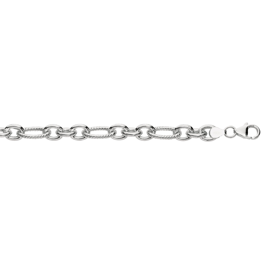 Silver Twisted Oval Round Link Bracelet