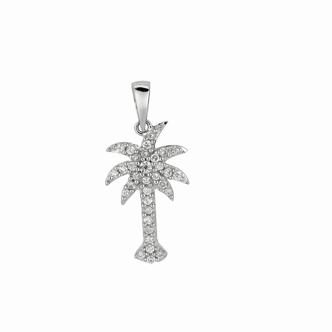 Silver Mini CZ Palm Tree Pendant