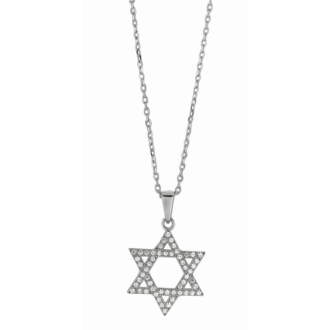 Silver CZ Star of David Necklace