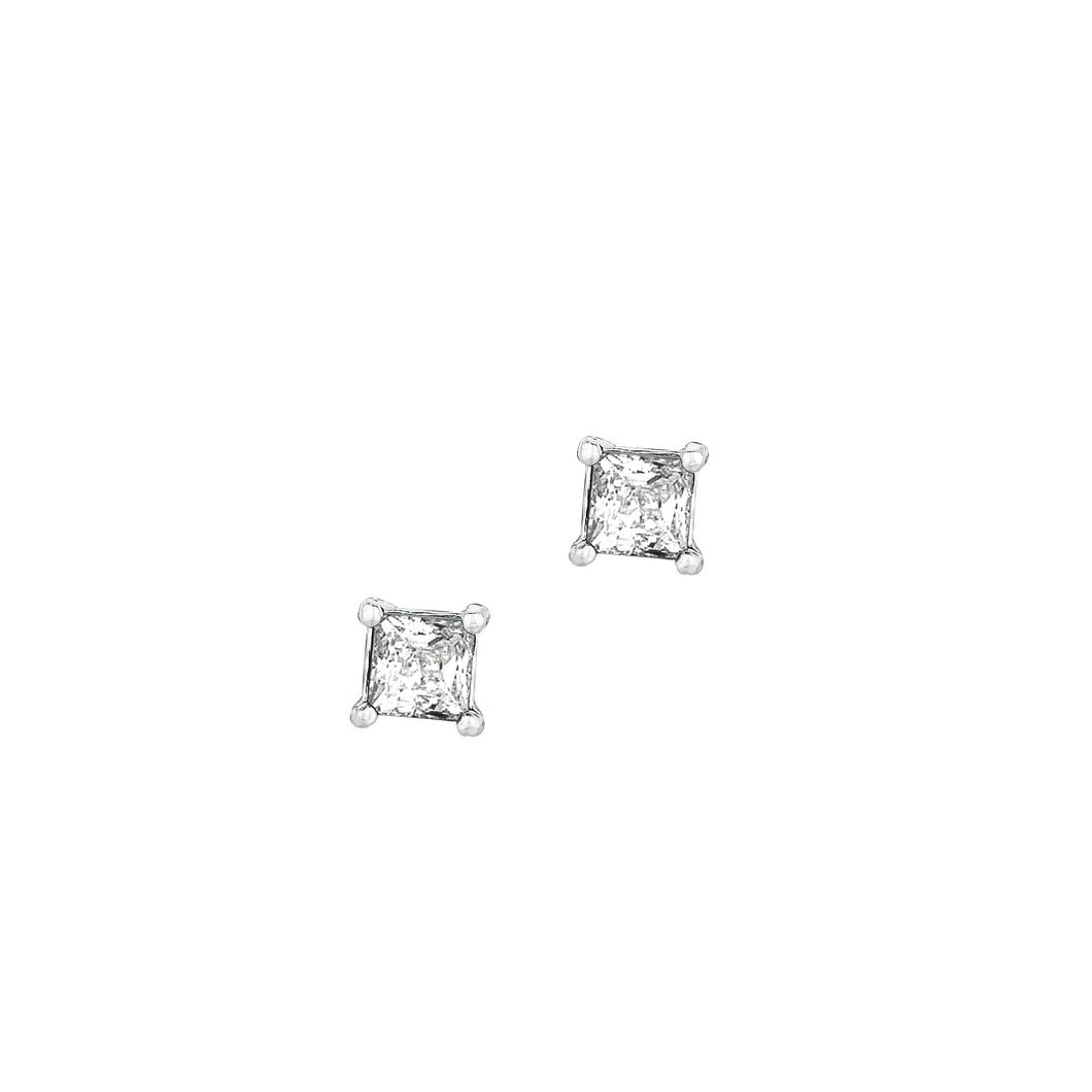 Silver 4MM Princess CZ Earring