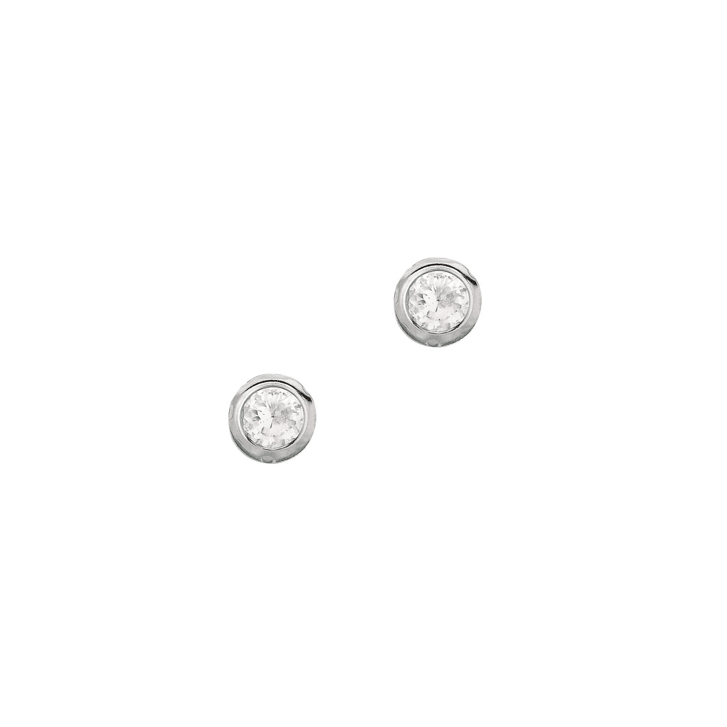 Silver 4MM Bezel Set CZ Earring