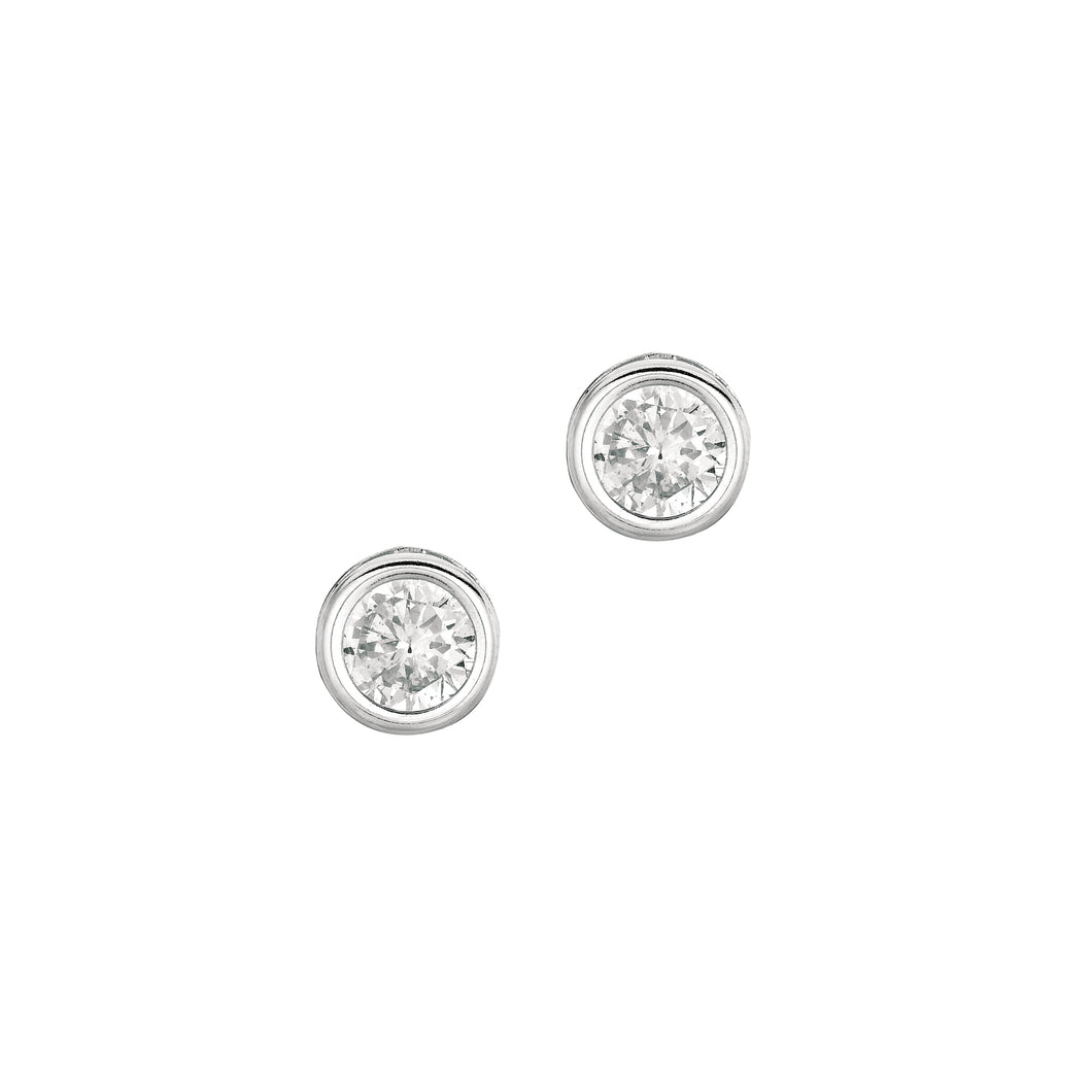 Silver 6MM Bezel Set CZ Earring