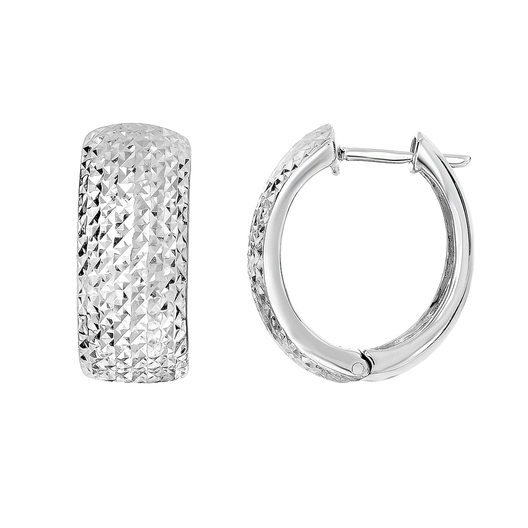 Silver 18x10mm Diamond Cut Huggie Earring