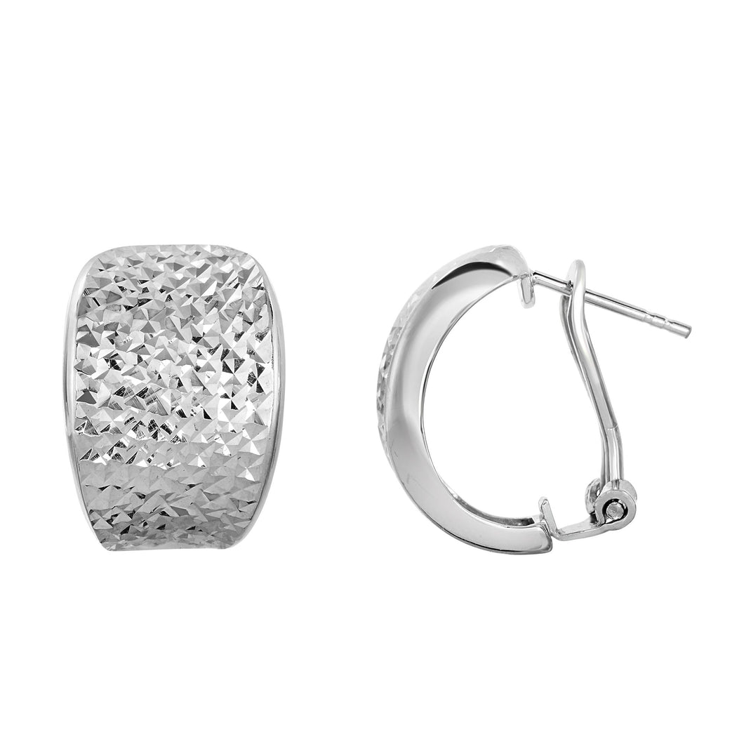 Silver Diamond Cut Wide C Huggie Earring