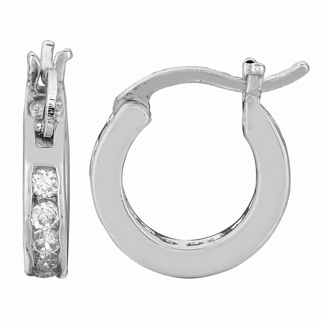 Silver Hinged 3x10mm CZ Hoop Earrings