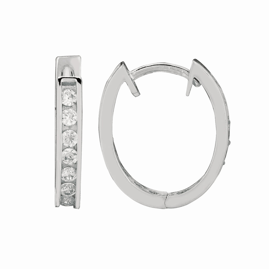 Silver Oval CZ Hoop Earrings