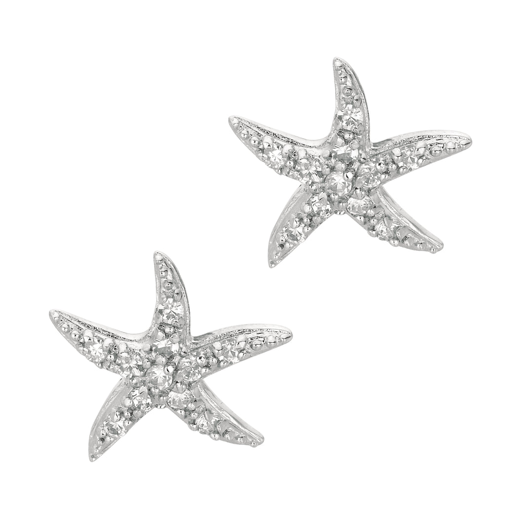 Silver CZ Starfish Stud Earrings