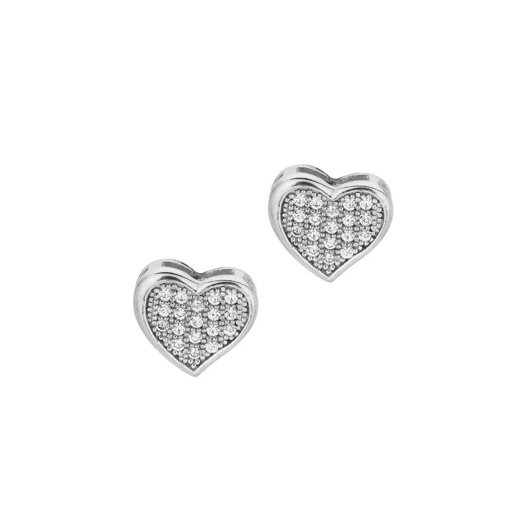 Silver CZ Pave Heart Stud Earrings