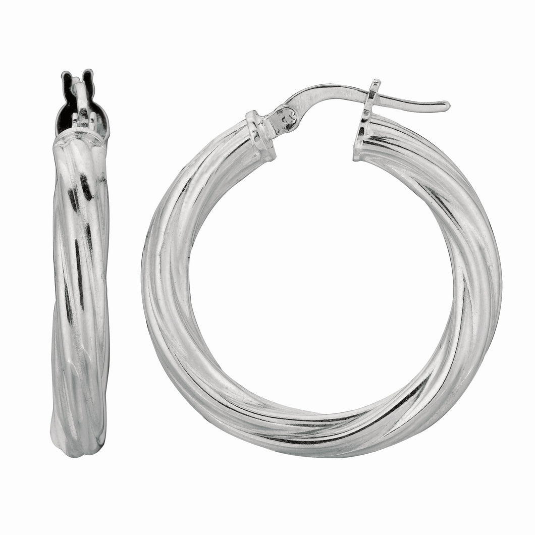 Silver Twist Large Hoop Earring