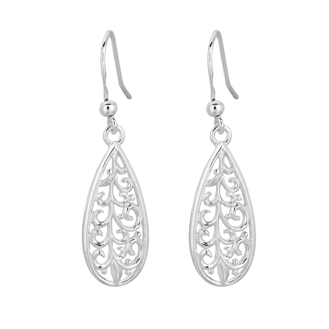 Silver Filigree Pear Drop Earring