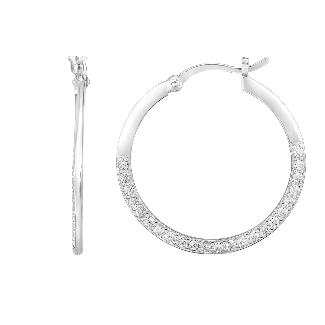 Silver 25mm CZ Pave Hoop Earring