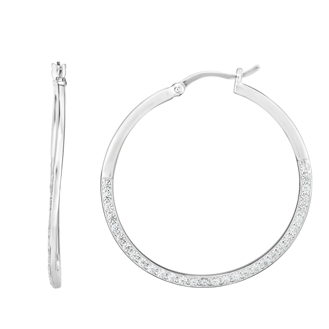 Silver 35mm CZ Pave Hoop Earring