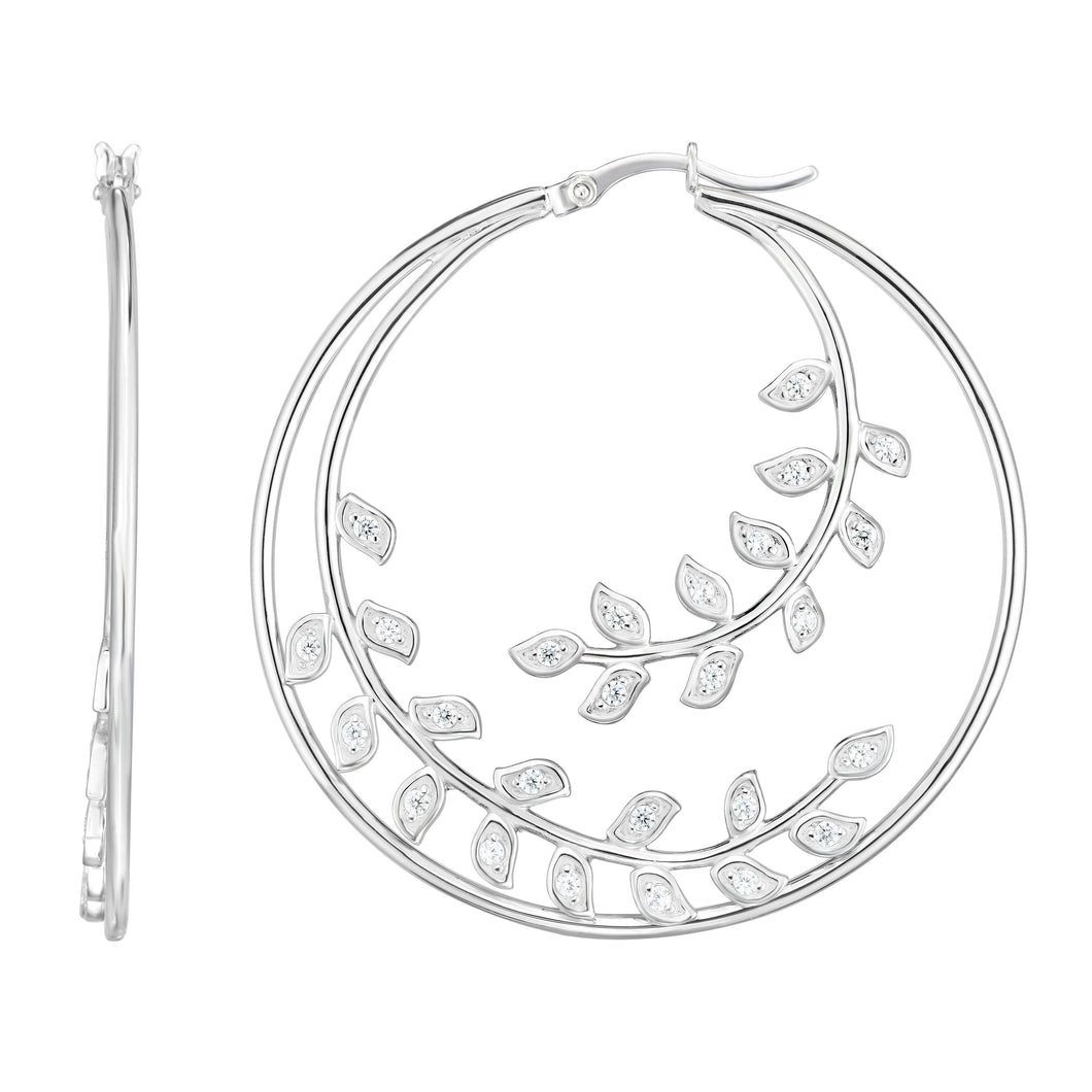 Silver CZ Petal Hoop Earring